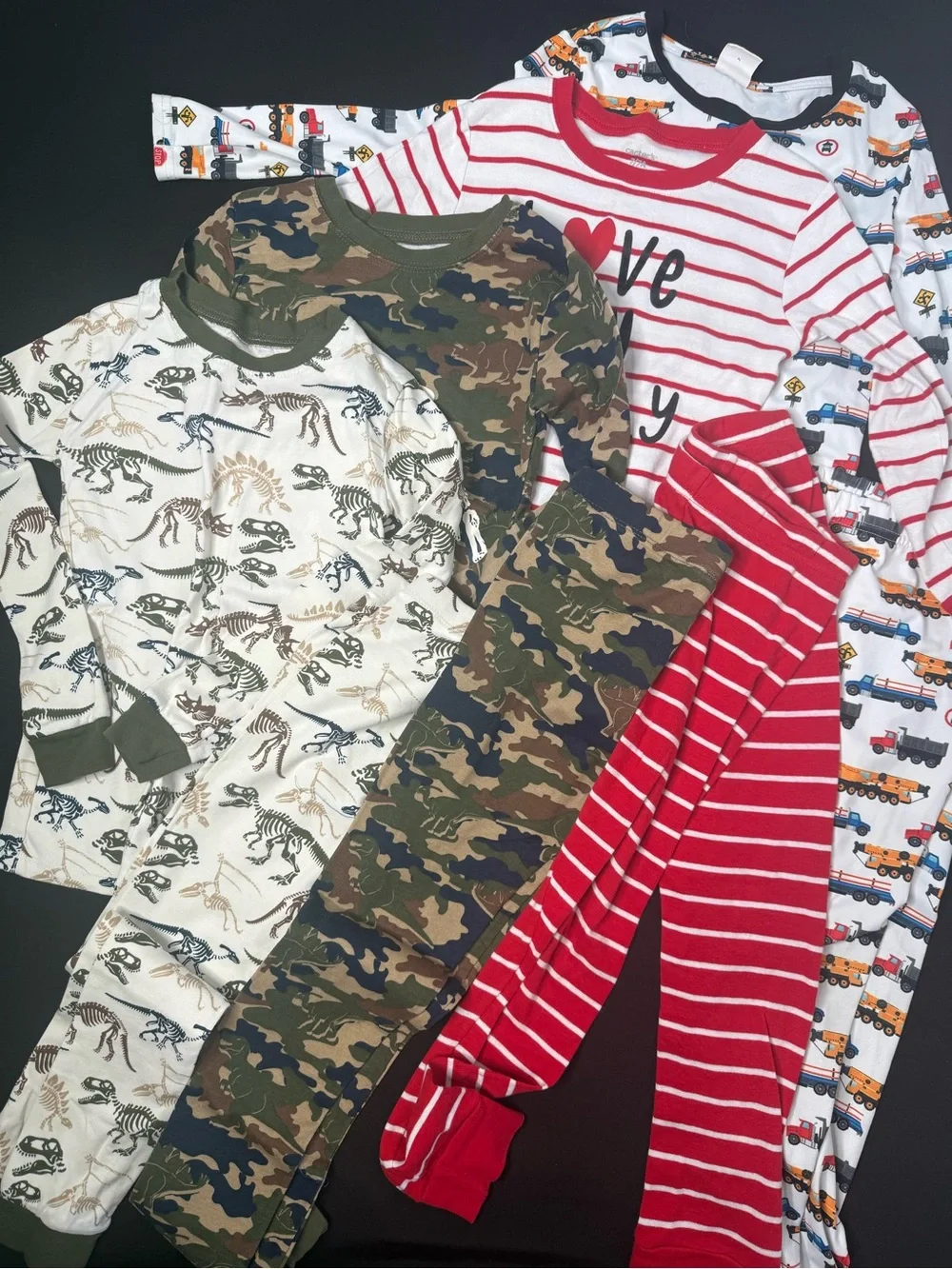 (4) Member's Mark & SHEIN Boys 7-8Y Snug Fit 2pc Cotton Knit Dino Camo Trucks
